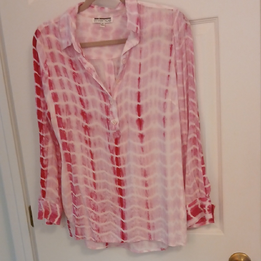 Women's Pink and Red Tie-Dye Top